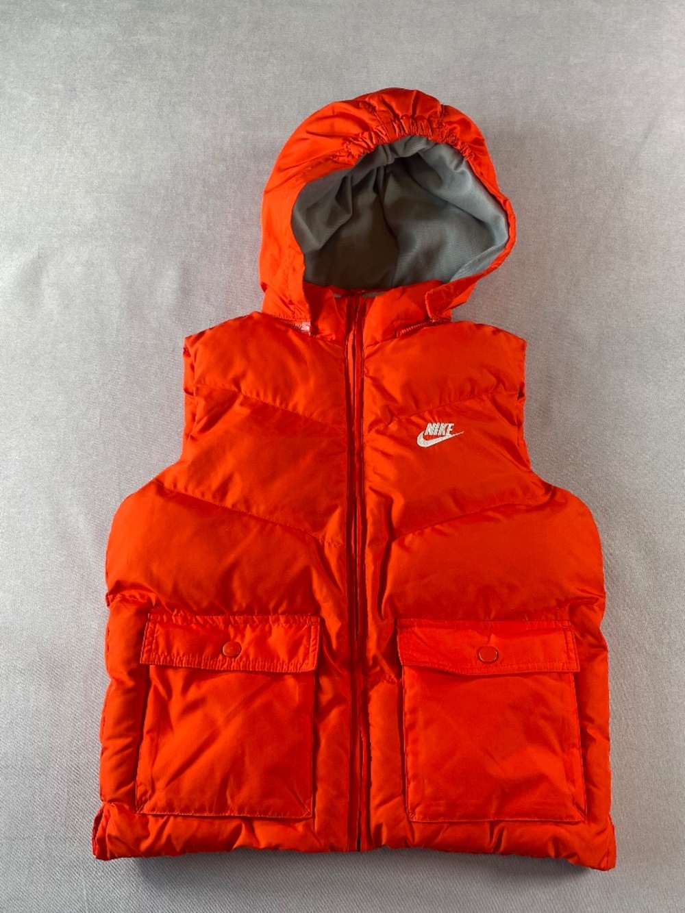 Nike Kids Puffer Vest Small Detached Hood Orange Full Zip Quilted Jacket